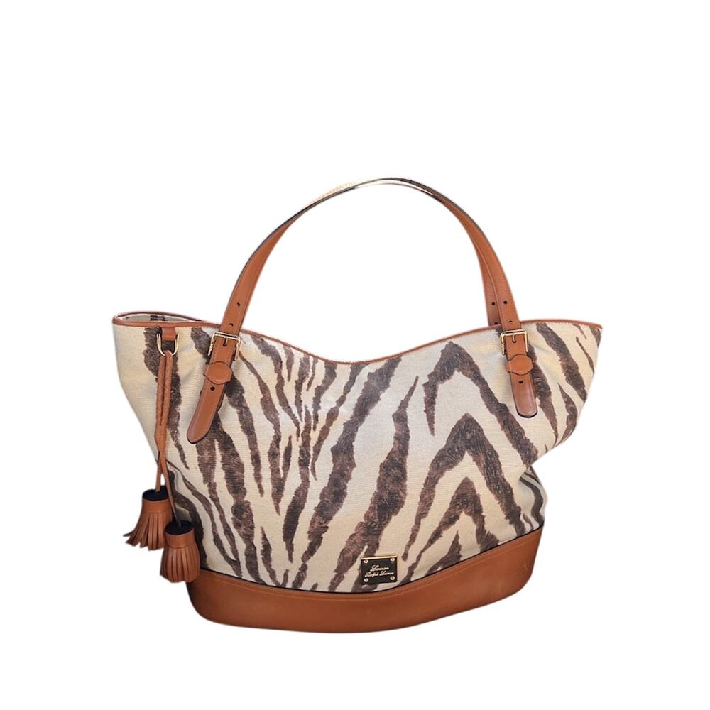 Lauren Ralph Lauren Zebra Print Canvas Large Statement Tote Bag Handbag Purse